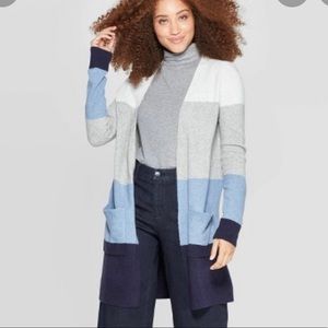 A New Day Blue Gray Colorblock Long Cardigan Small